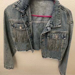 Denim crop jacket with rhinestones